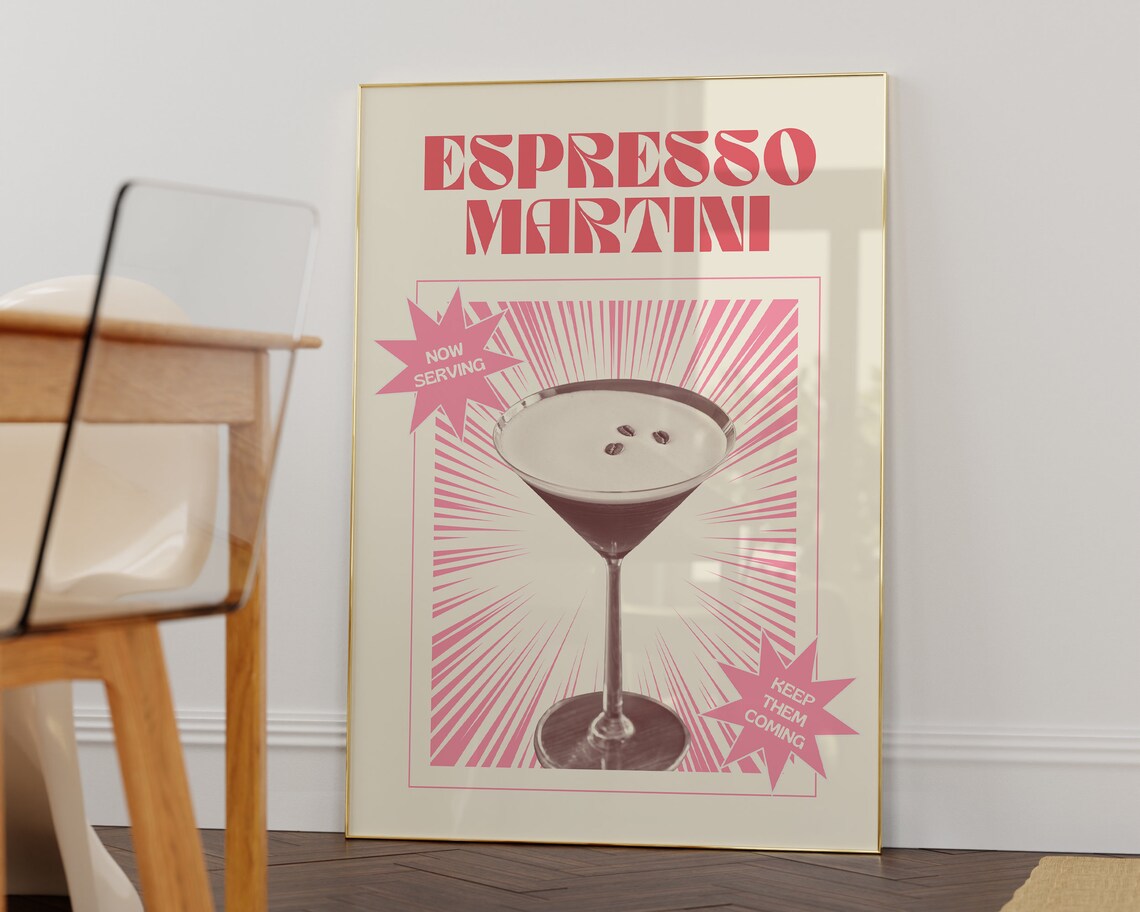 Espresso Martini Retro Cocktail Poster, Bar Cart Art - Image 3