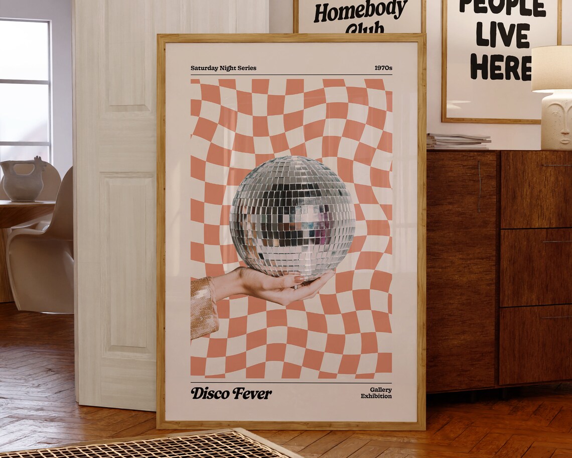 Disco Ball Retro Poster, Vintage Wall Art Print