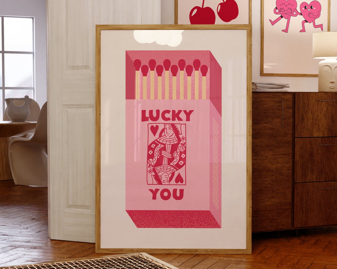 Lucky You Preppy Pink Playing Card Art Print - Image 2
