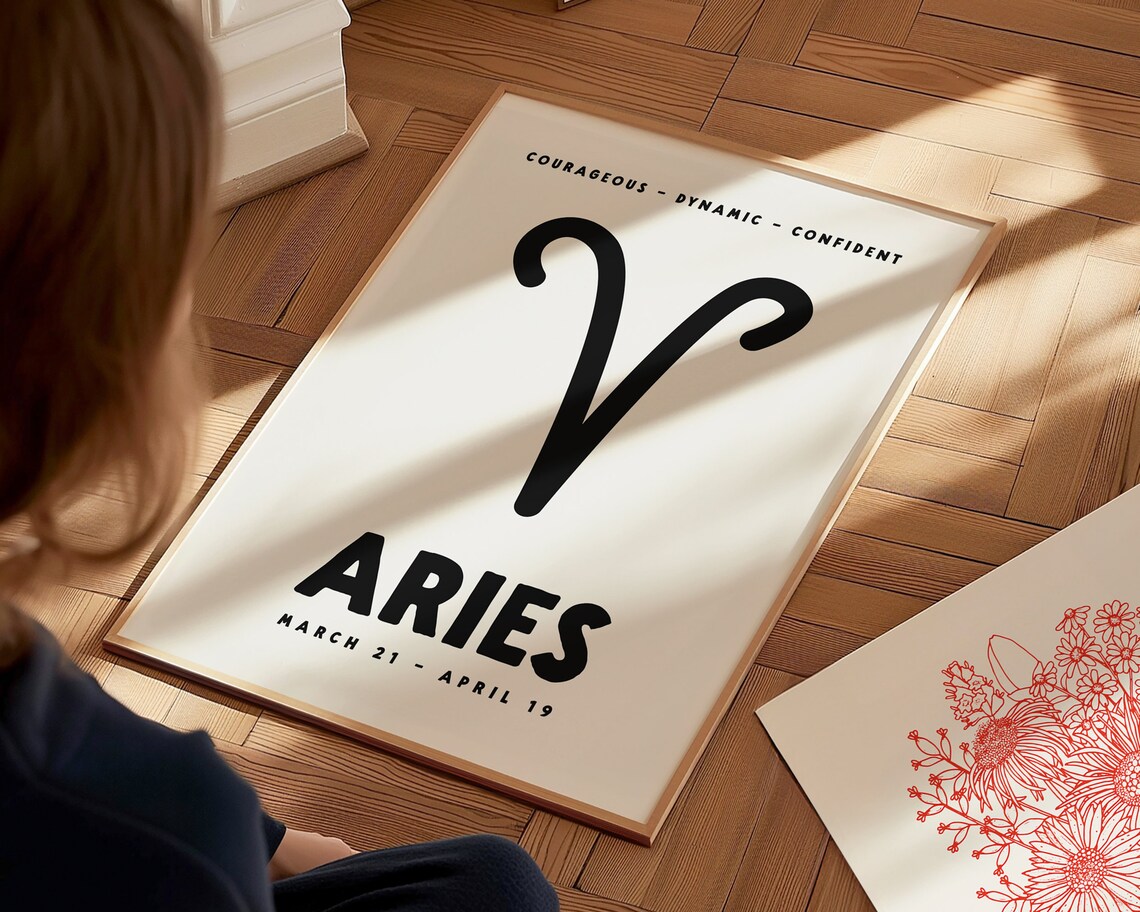 Aries Zodiac Symbol Bold Black Cream Minimalist Astrology Poster - Image 2