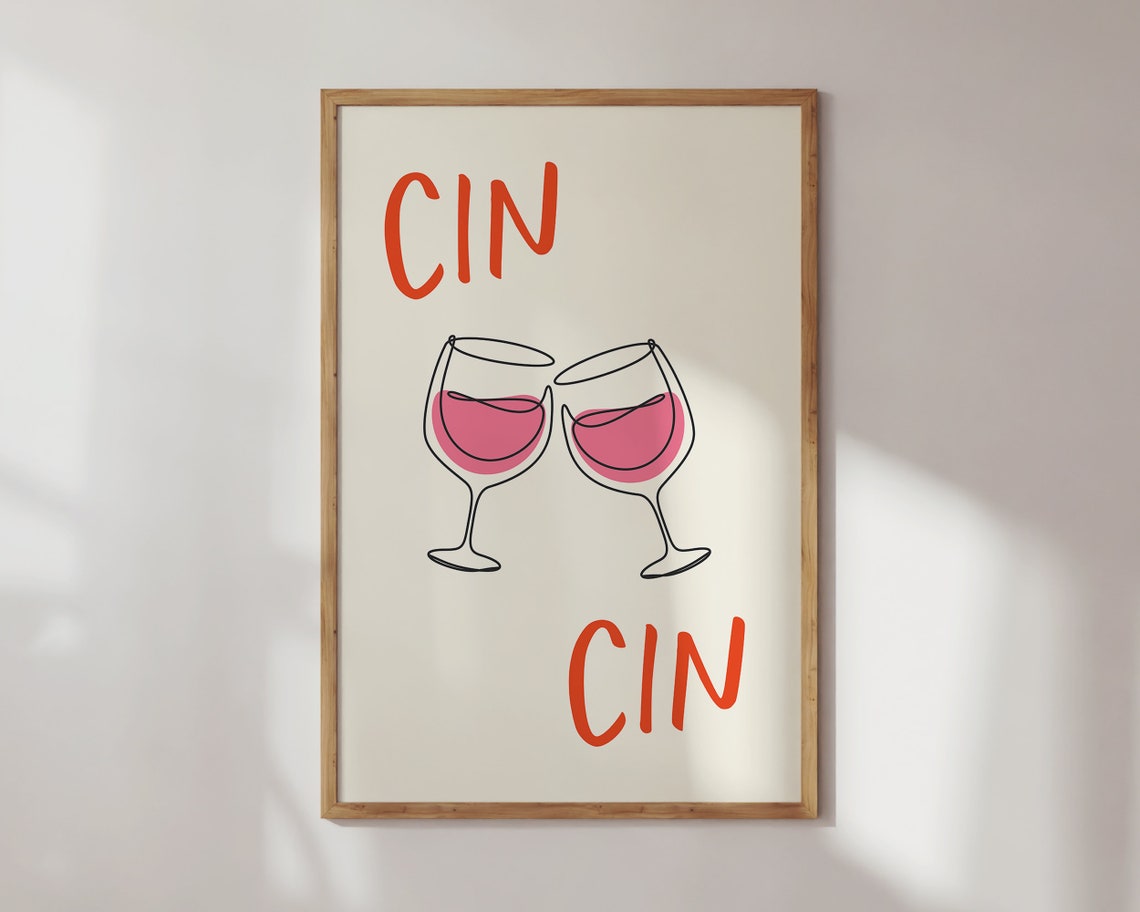 Cin Cin Cheers Wine Glasses Pink Minimalist Bar Toast Poster