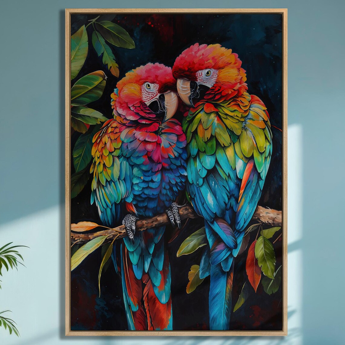 Colorful Macaws Art Print, Tropical Bird Decor