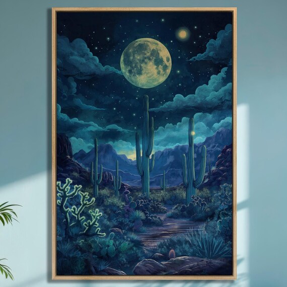 Mystical Moonlit Desert Landscape Art Print
