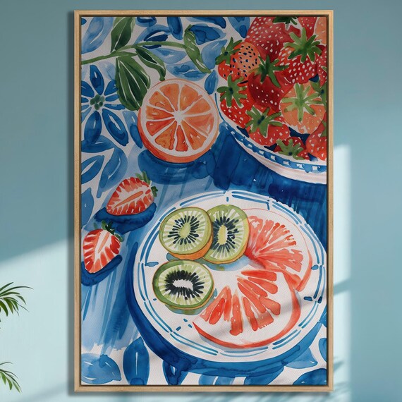 Vivid Fruits On Plates Wall Art Colorful Fruity Delights Painting Print Bright Artwork Kitchen And Dining Room Decor Ready To Hang