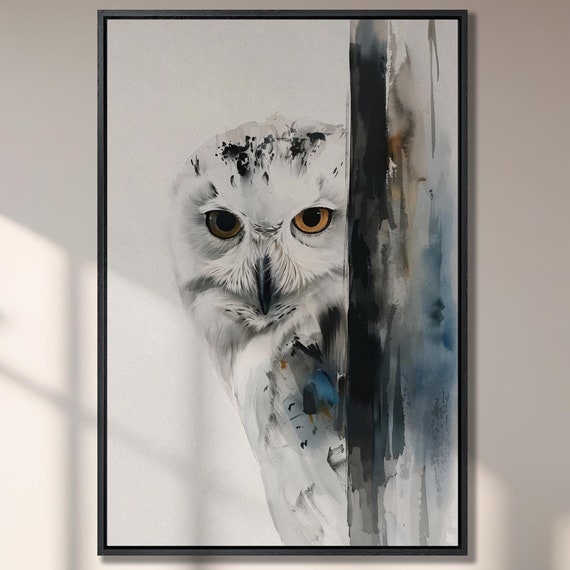 Snowy Owl Minimalist Bird Art Print, Modern Decor