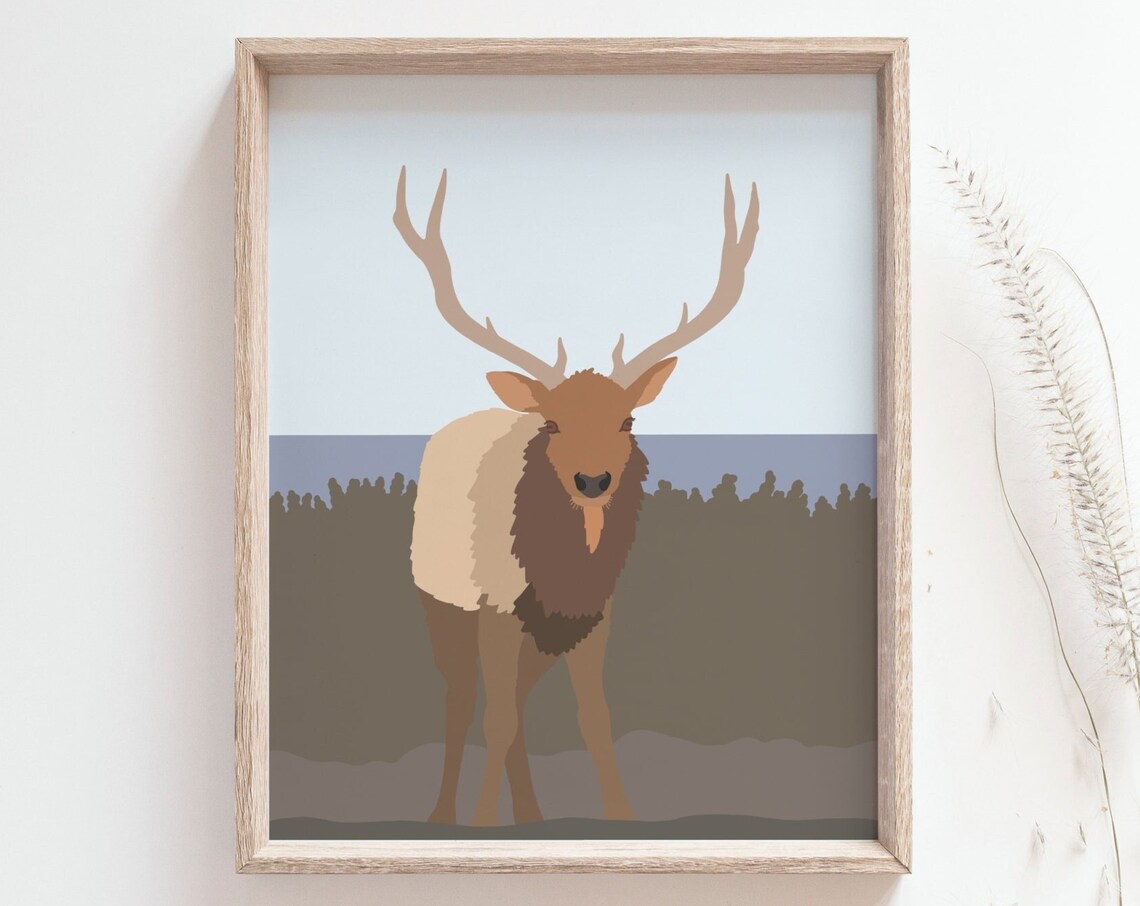 Elk Print, Northern Vintage Travel Poster