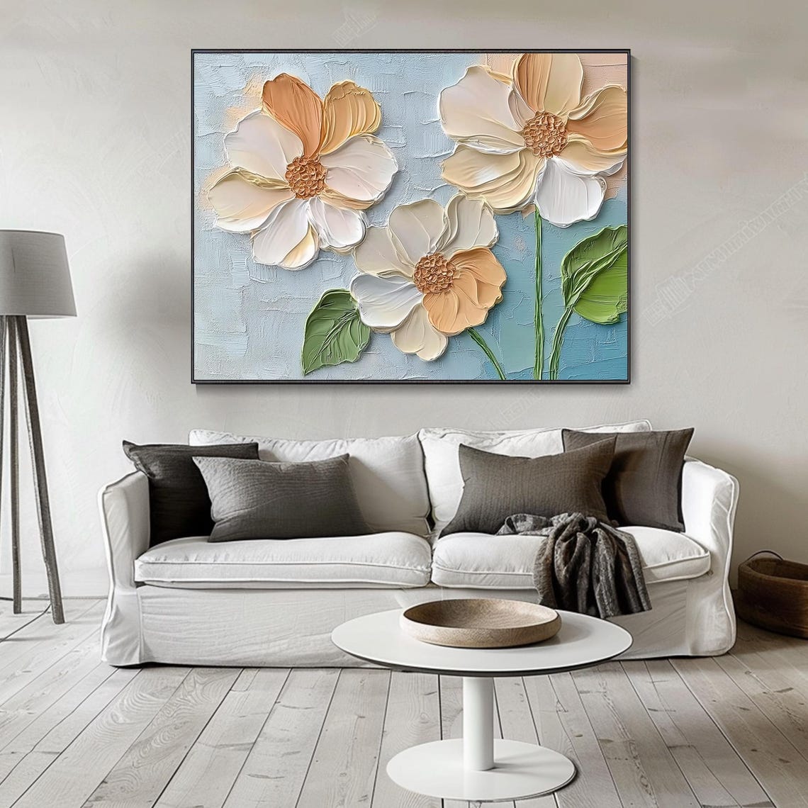 Neutral Cream White Floral Impasto Knife Painting Art Poster - Image 2