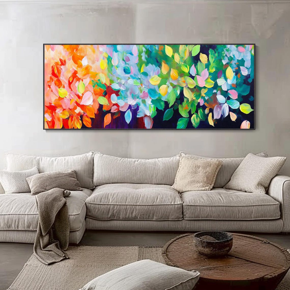 Colorful Abstract Leaves Rain Impasto Palette Knife Art Poster - Image 3