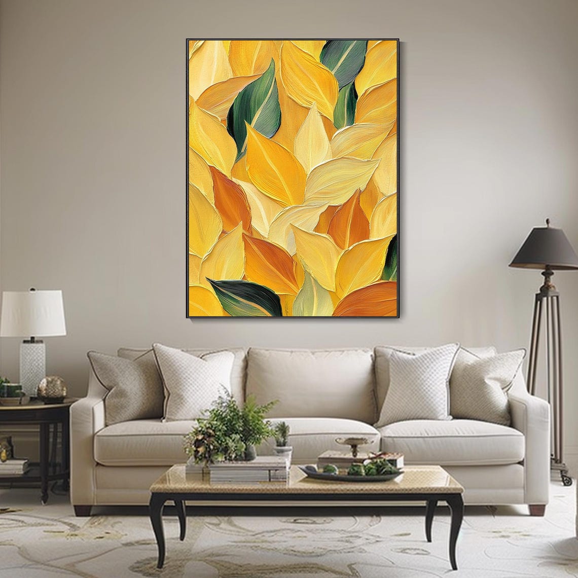 Golden Autumn Leaves Pattern Close Up Textured Fall Art Poster - Image 3
