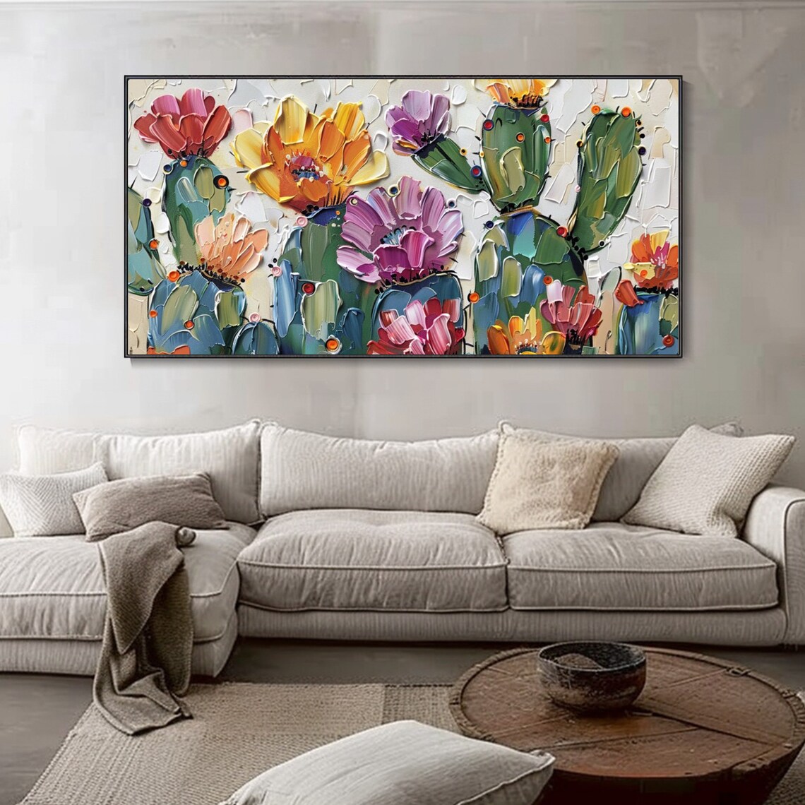 Colorful Cactus Oil Painting, Abstract Plant Art Print - Image 2