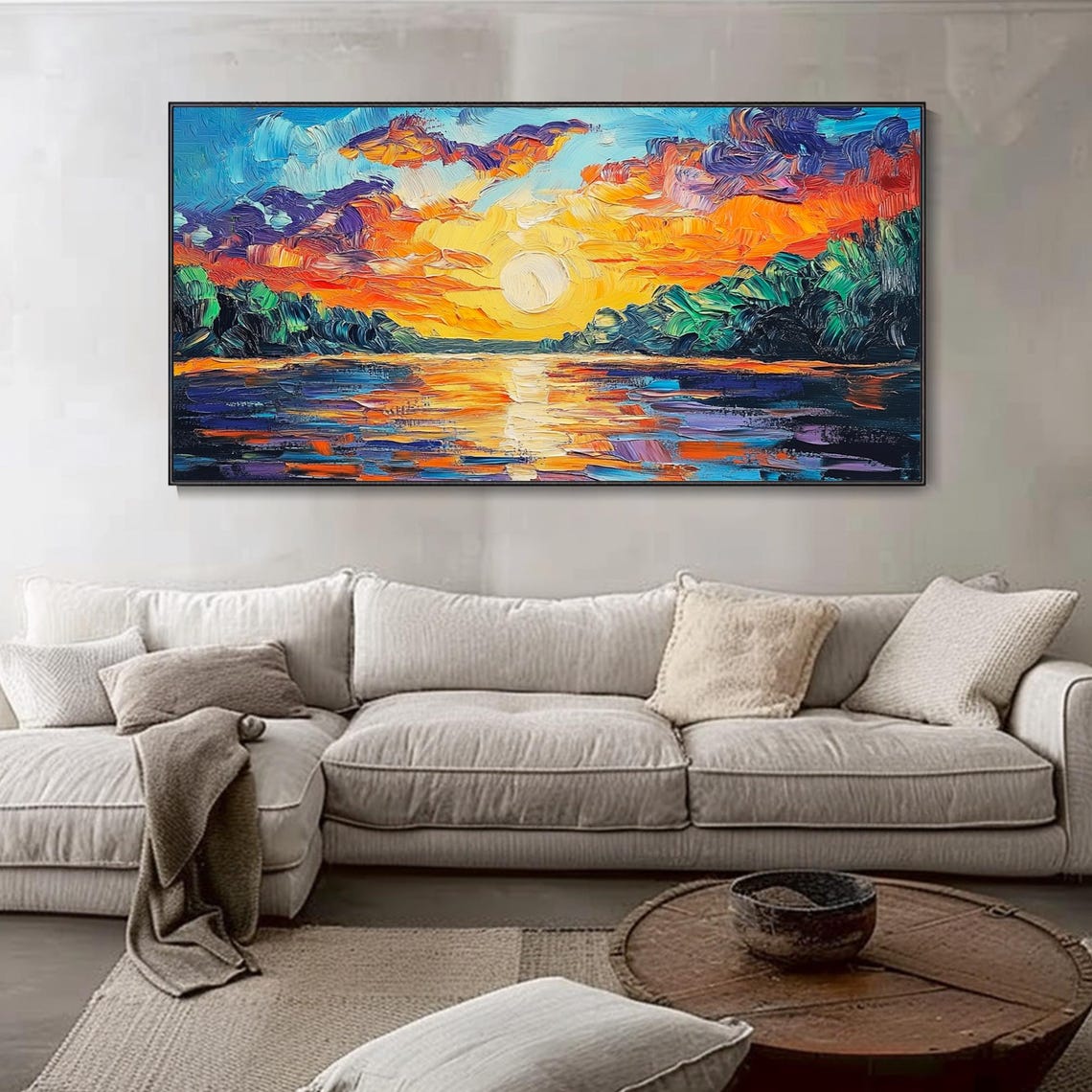 Vibrant Sunset Over Lake Dramatic Clouds Reflection Art Poster - Image 4