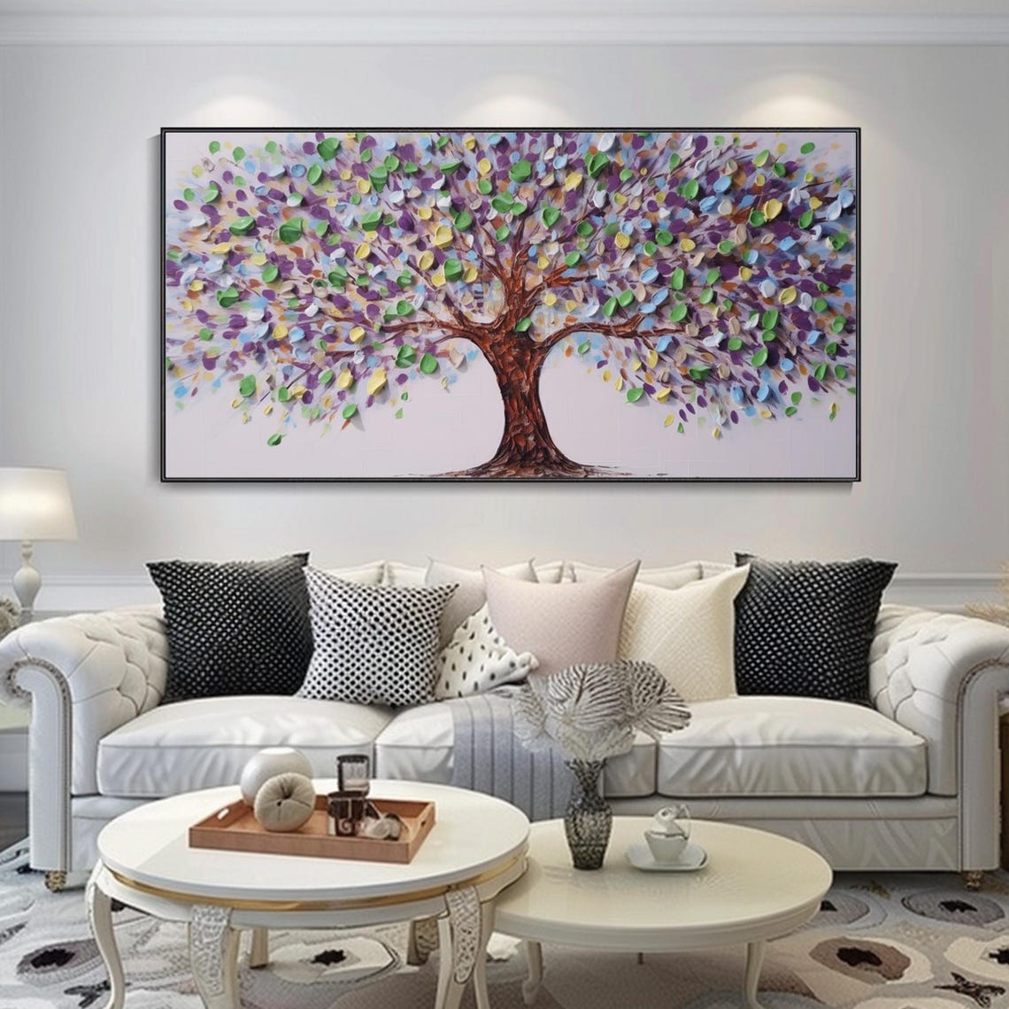 Purple Green Blossom Tree White Background Whimsical Modern Poster - Image 2