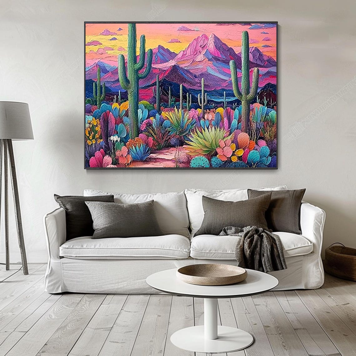 Colorful Saguaro Cactus Desert Sunset Mountain Landscape Art Poster - Image 3