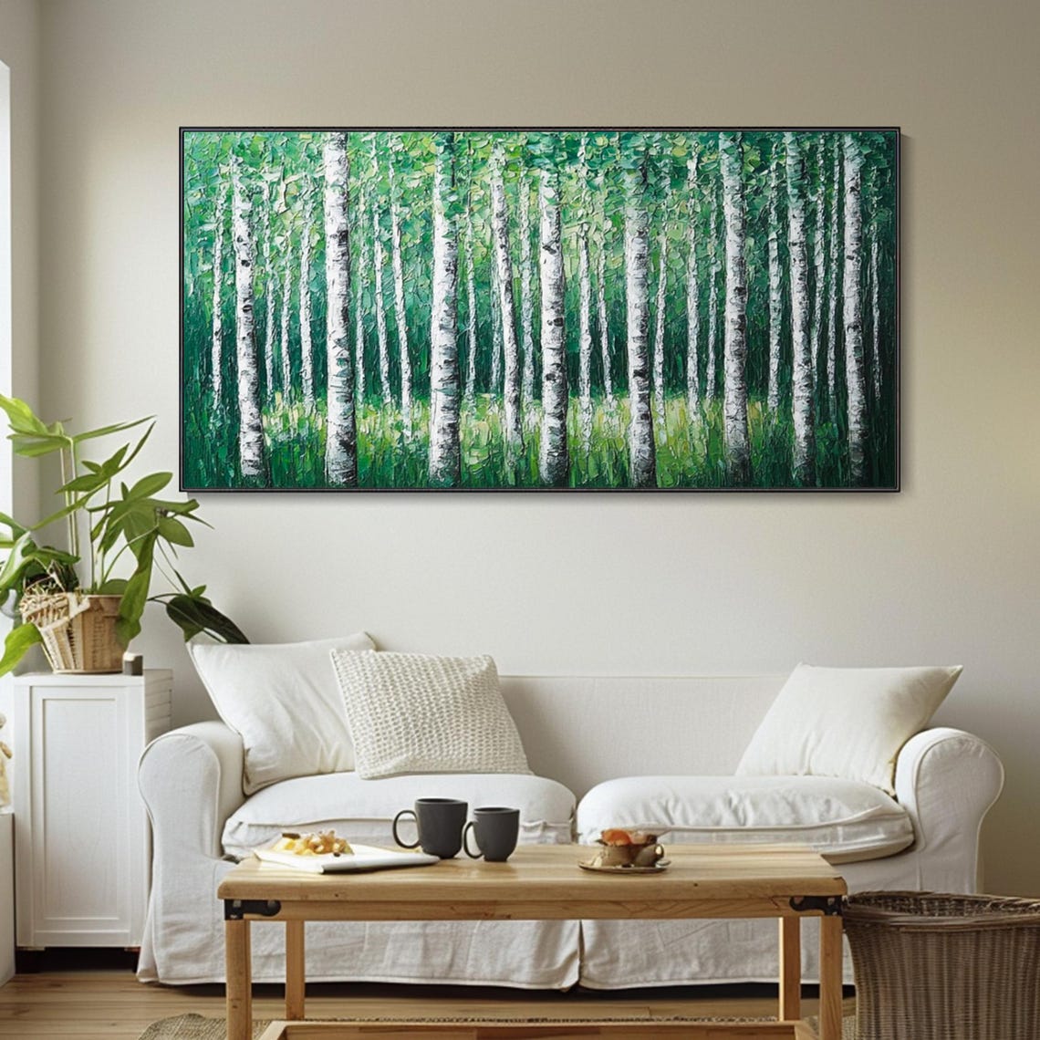 Spring Green Birch Forest White Trunks Lush Impasto Nature Art Poster - Image 5