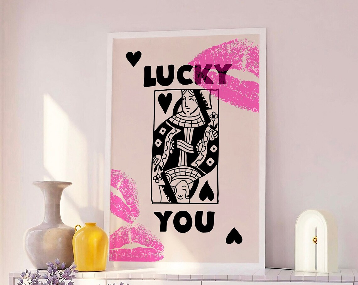 Lucky You Queen Of Hearts Pink Lipstick Kisses Preppy Art Poster - Image 4