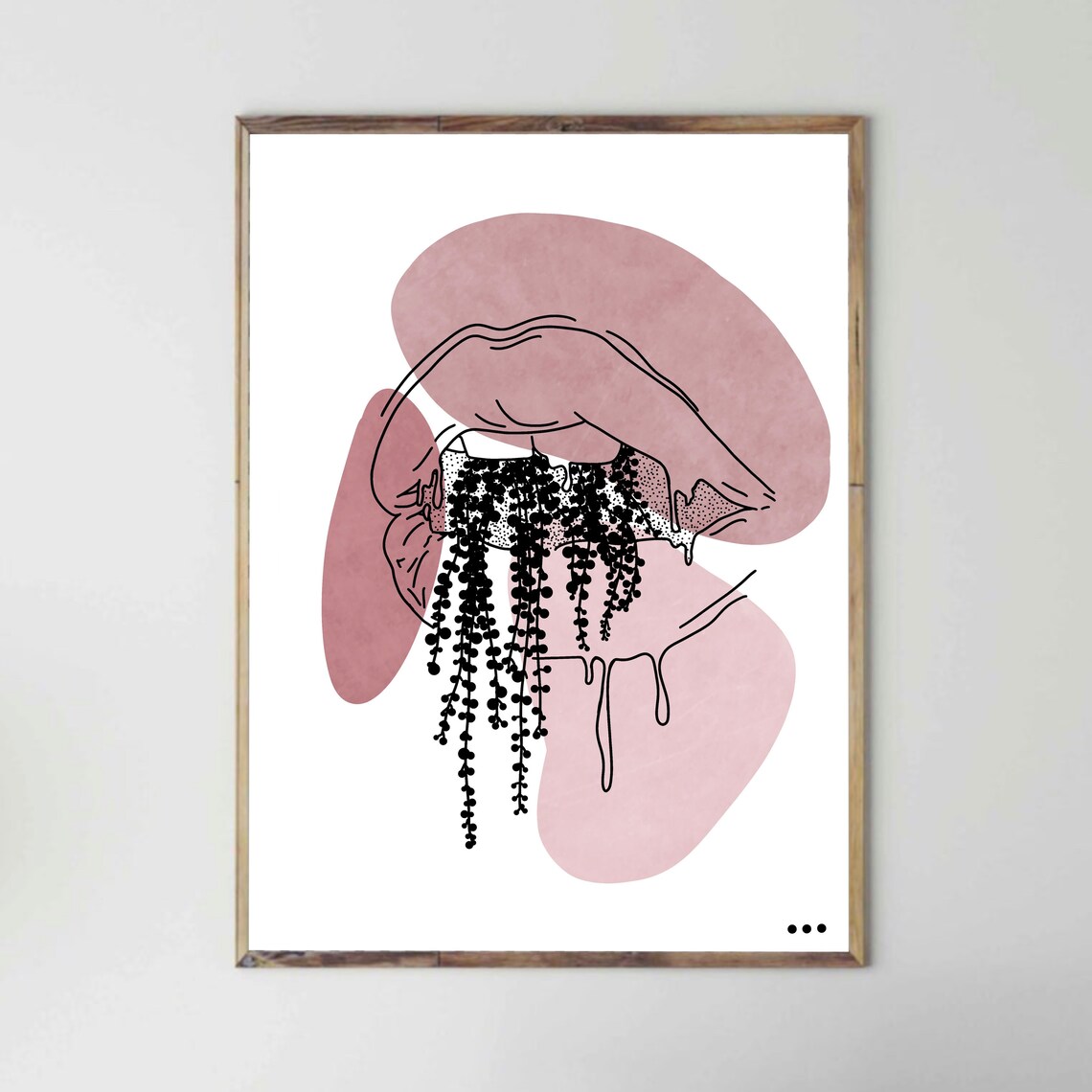 Abstract Pink Lips Botanical Line Art Poster Modern Minimalist Wall Decor
