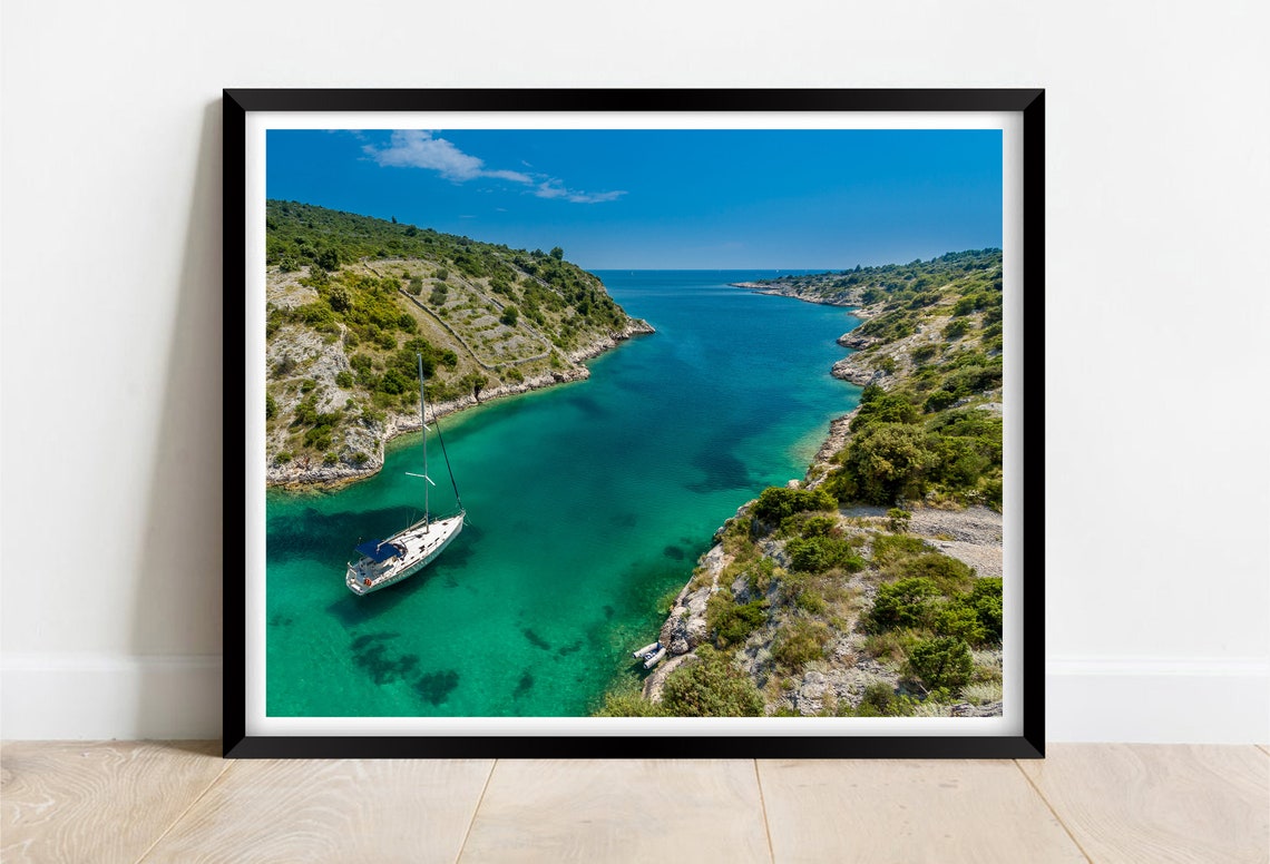 Croatia Dalmatian Coast Turquoise Cove Sailboat Bay View Poster