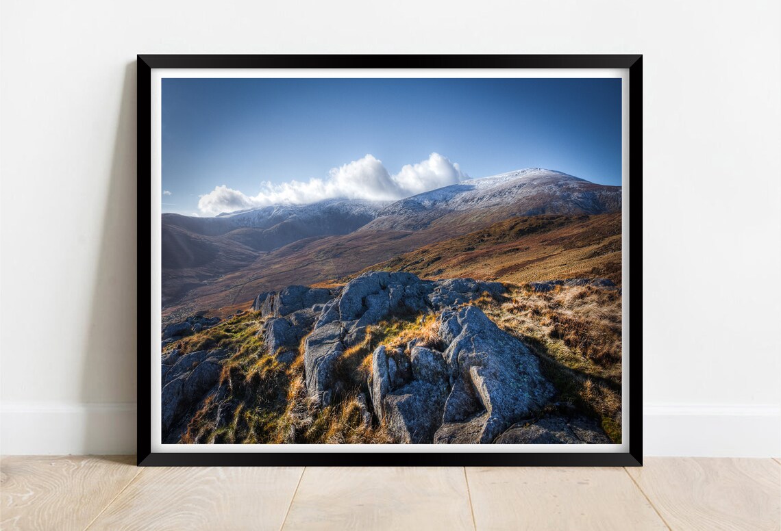 Carneddau Range Snowdonia Wales Snowy Peaks Rocky Ridge Poster