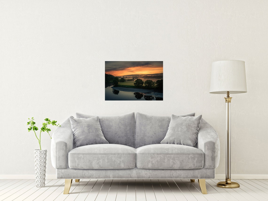 Kirkby Lonsdale Cumbria Misty River Valley Sunset Landscape Print - Image 2