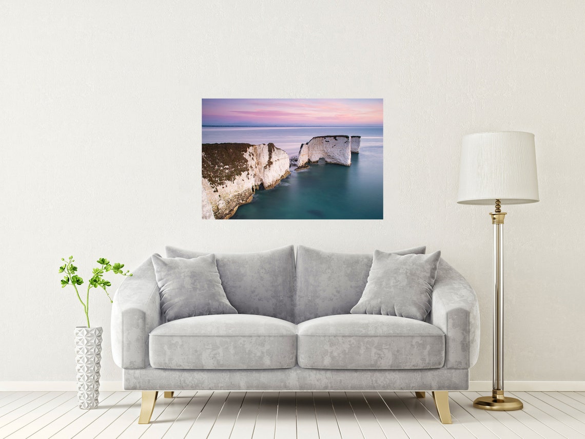 Old Harry Rocks White Chalk Sea Stacks Glowing at Pastel Dusk Poster - Image 2