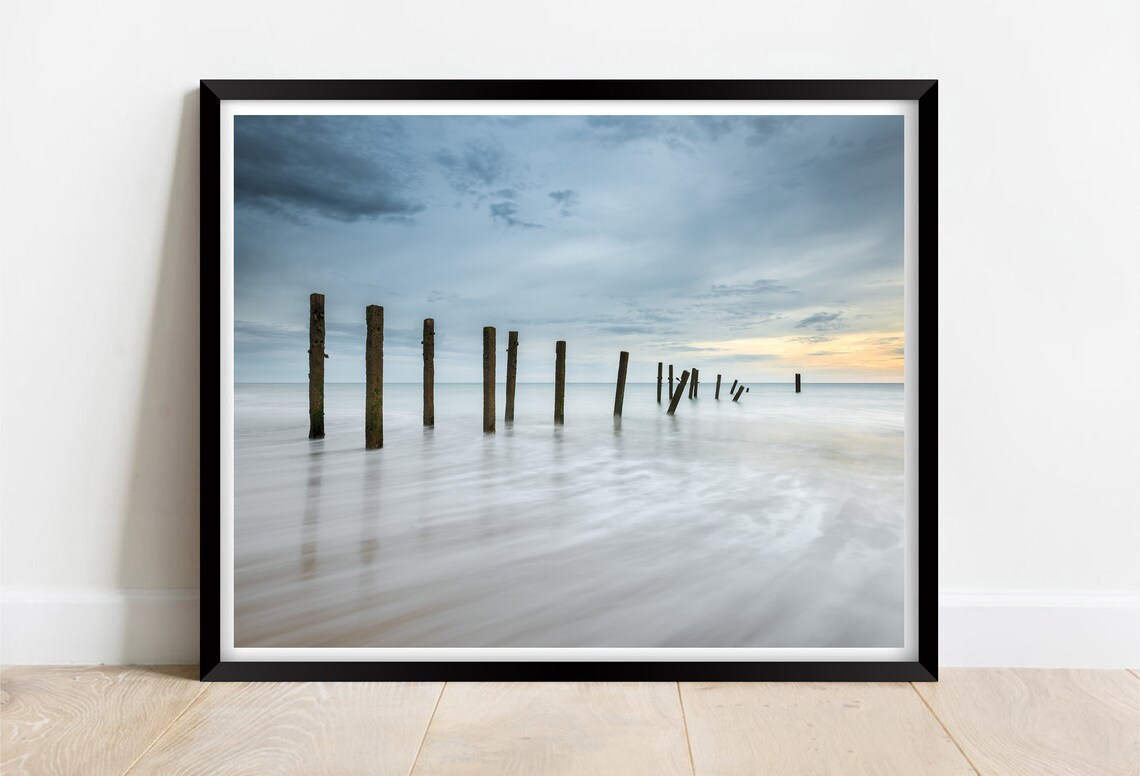 Happisburgh Beach Norfolk Dawn Wooden Groynes Misty Sea Poster