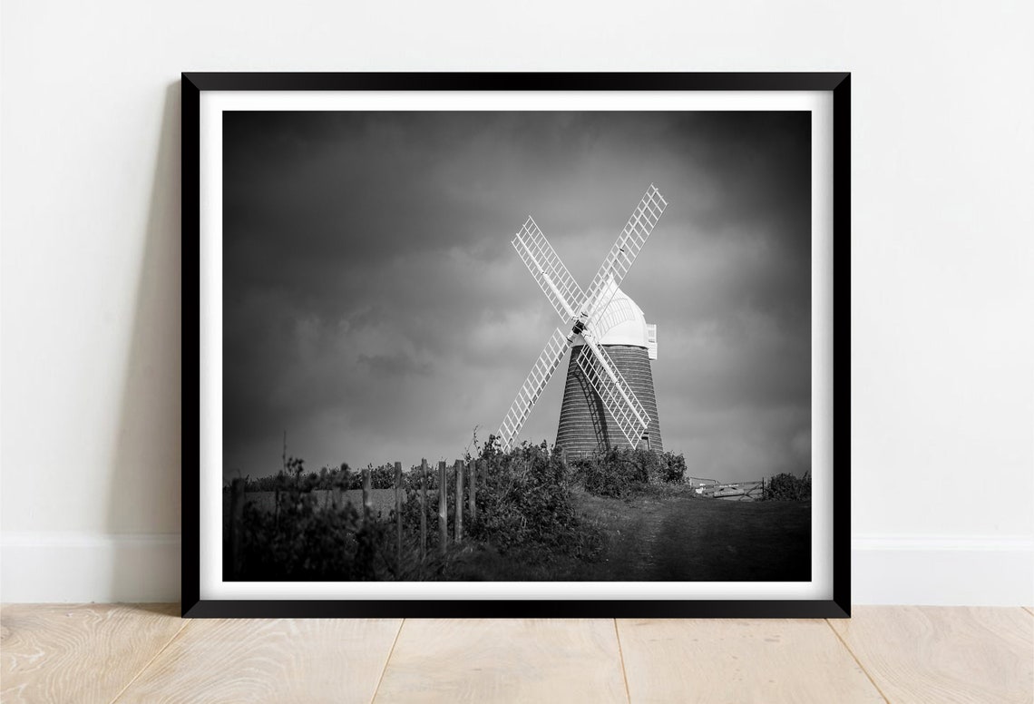 Halnaker Windmill West Sussex Black and White Storm Sky Poster
