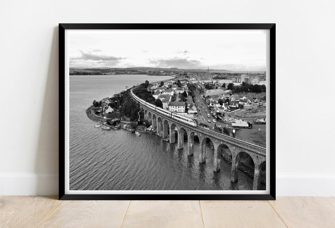 Montrose Angus Scotland Train Viaduct Black and White Aerial Poster