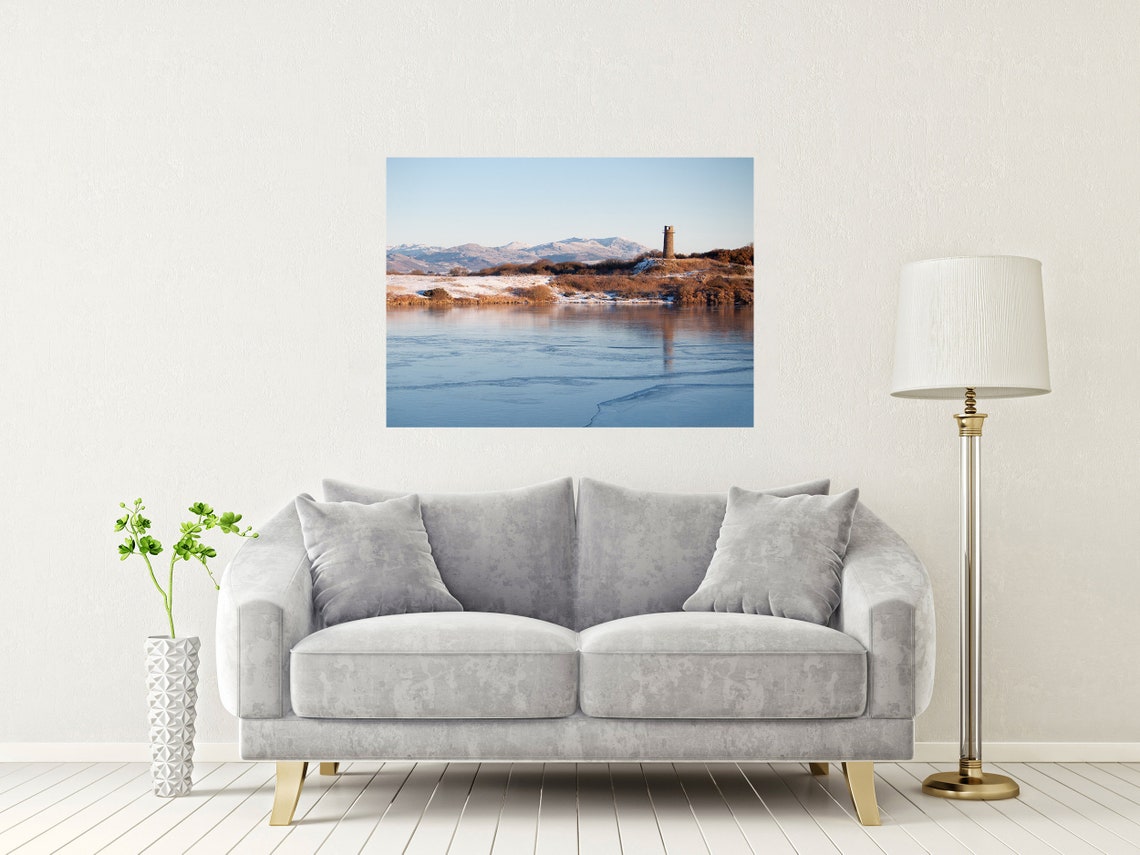 Hodbarrow Point Lighthouse Cumbria Winter Snow Landscape Print - Image 2