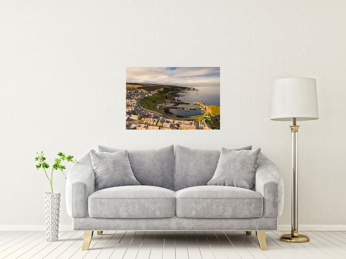 Portknockie Harbour Scotland Aerial Village Boats Cliffs Poster - Image 2