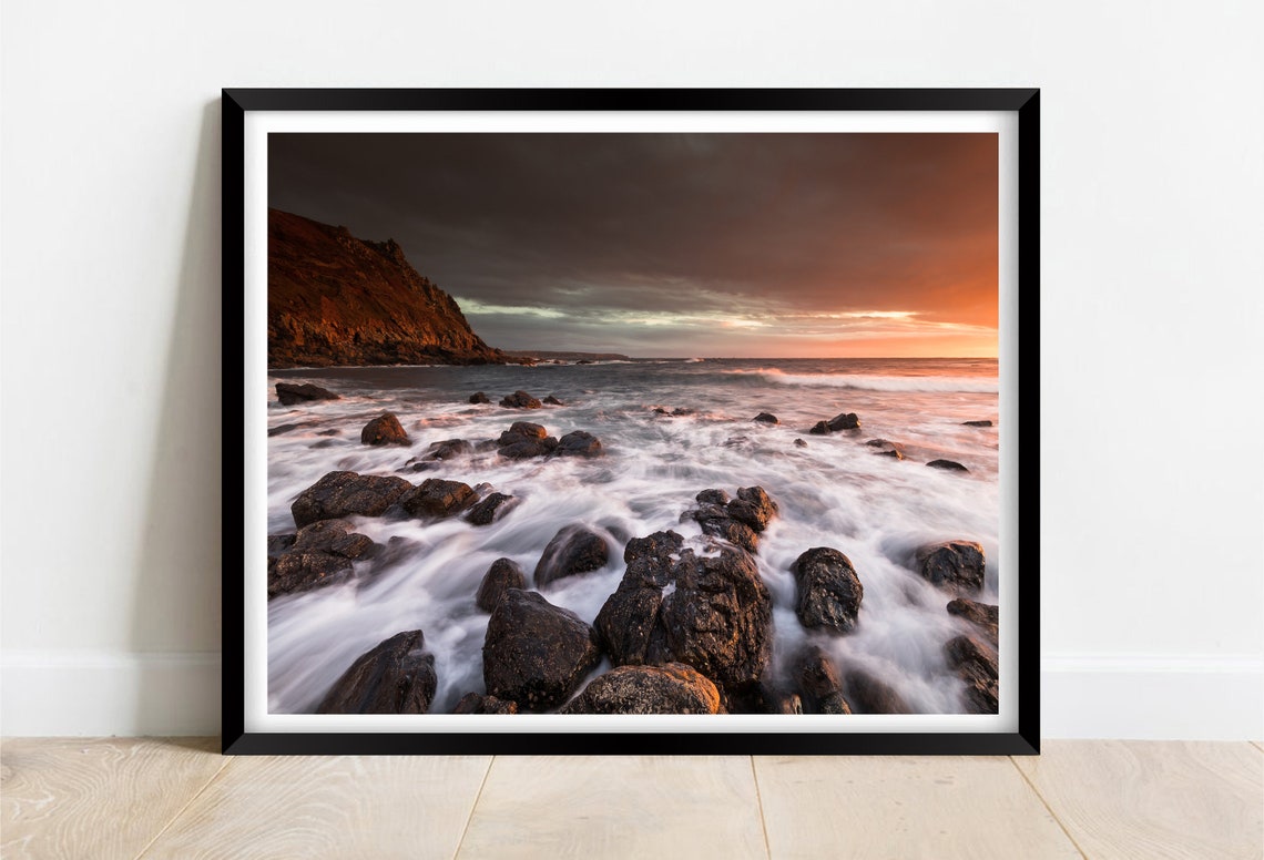 Priest Cove Cape Cornwall Penzance Rocky Sunset Shore Waves Poster