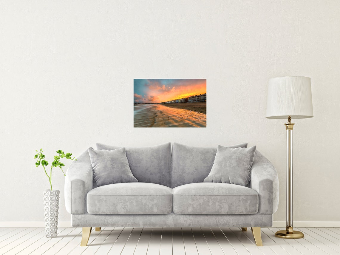 Weymouth Seafront Dorset Sunset Beach Rippled Sand Glow Poster - Image 2