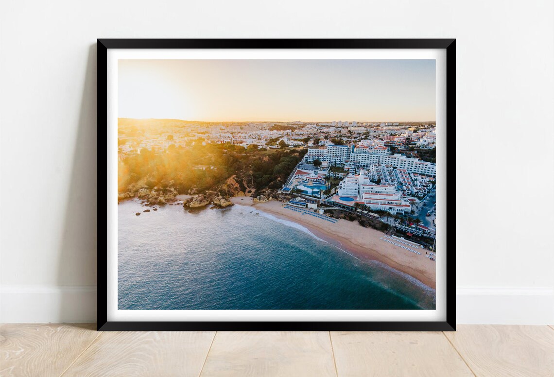 Algarve Portugal Sunset Aerial Beach and White Resort Poster