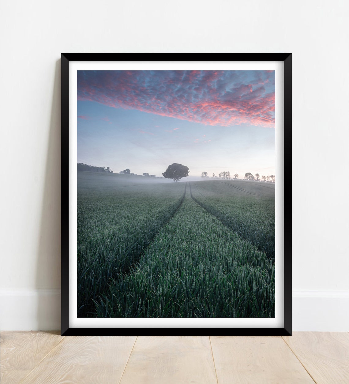 South Downs Hampshire Sunrise Misty Field Lone Tree Dawn Poster