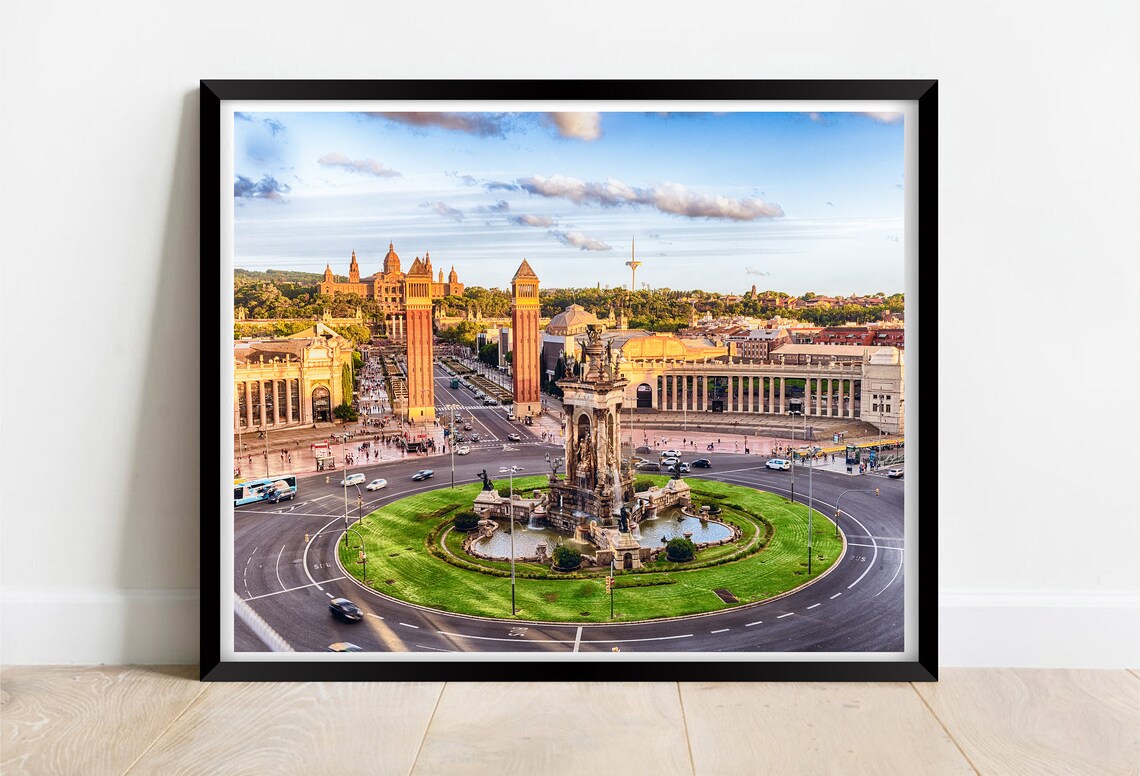 Barcelona Placa de Espanya Fountain Venetian Towers Sunset Poster