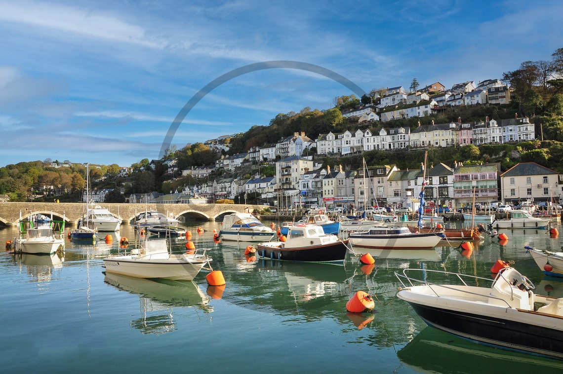 Looe Harbour Cornwall Fishing Boats Waterfront Village Poster - Image 3