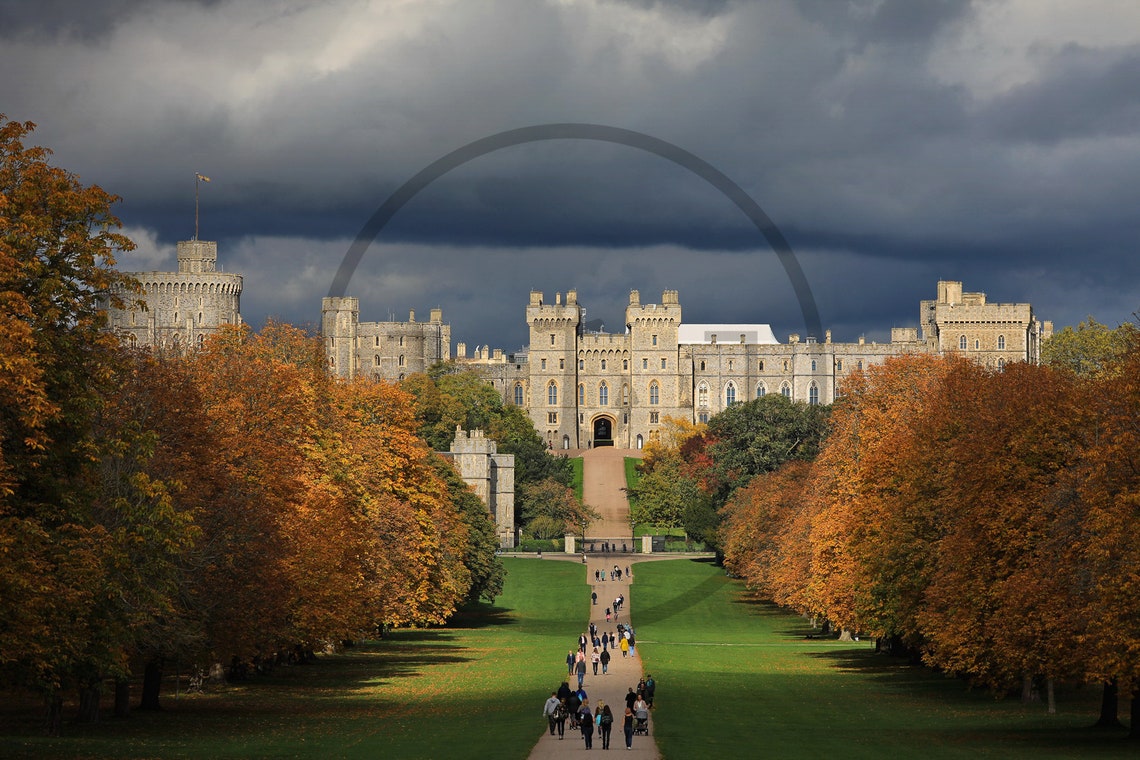 Windsor Castle Framed by Autumn Trees Under Dark Storm Clouds Poster - Image 3