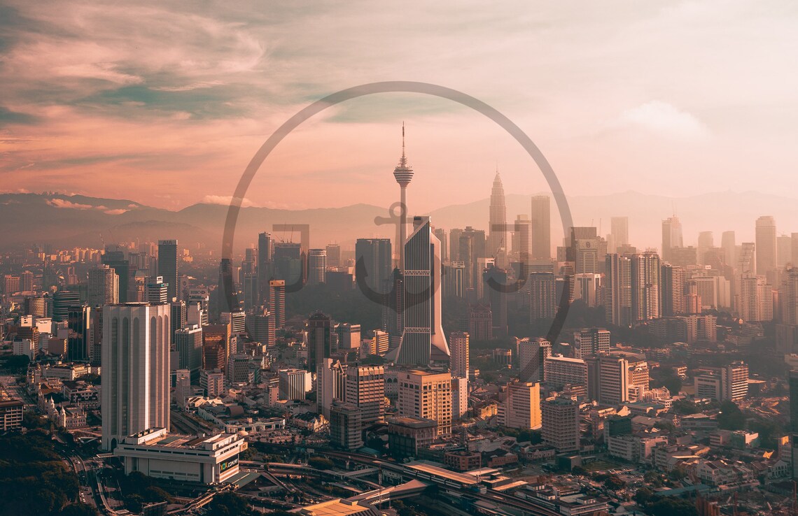 Kuala Lumpur Malaysia Skyline Sunset With KL Tower And Pink Clouds Poster - Image 3