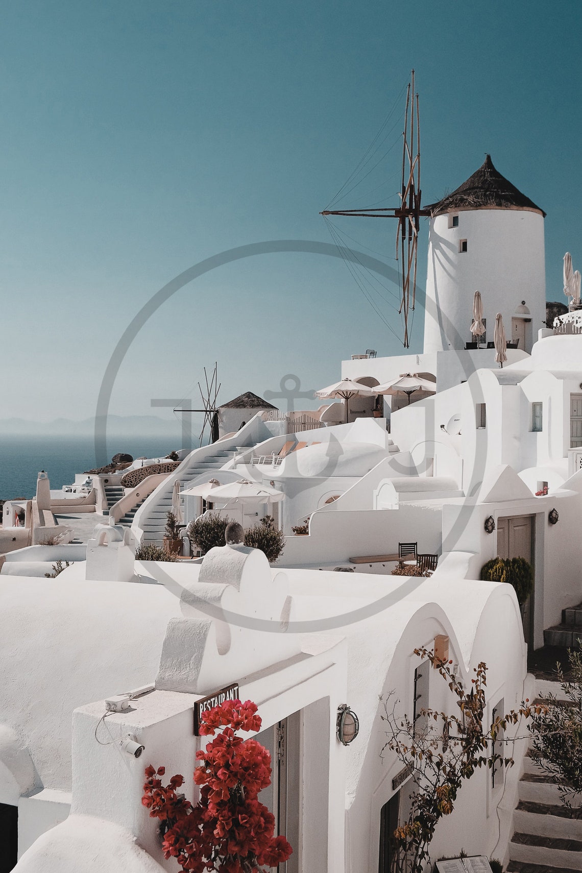 Santorini Whitewashed Windmill Village Aegean Sea Greece Travel Poster - Image 3