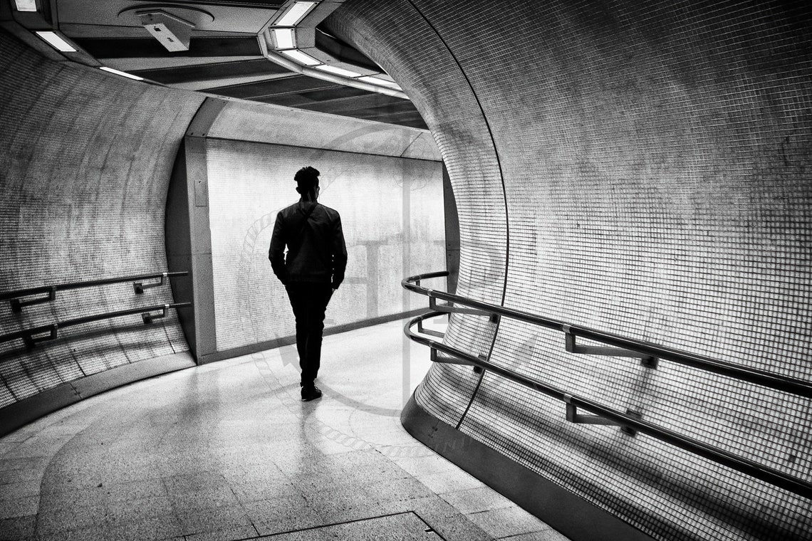 London Underground Black and White Tunnel Lone Walker Poster - Image 3