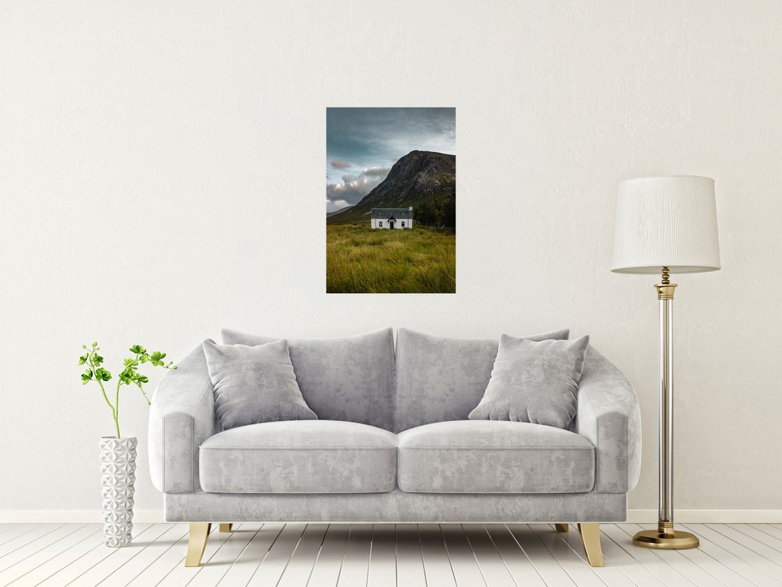 Glencoe White Cottage Beneath Mountain Peak Scottish Highlands Poster - Image 2