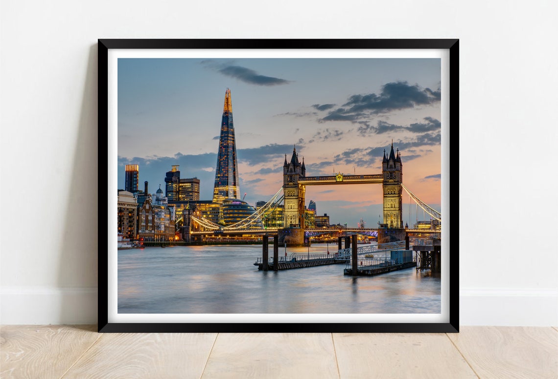 The Shard And Tower Bridge London At Dusk City Skyline Poster