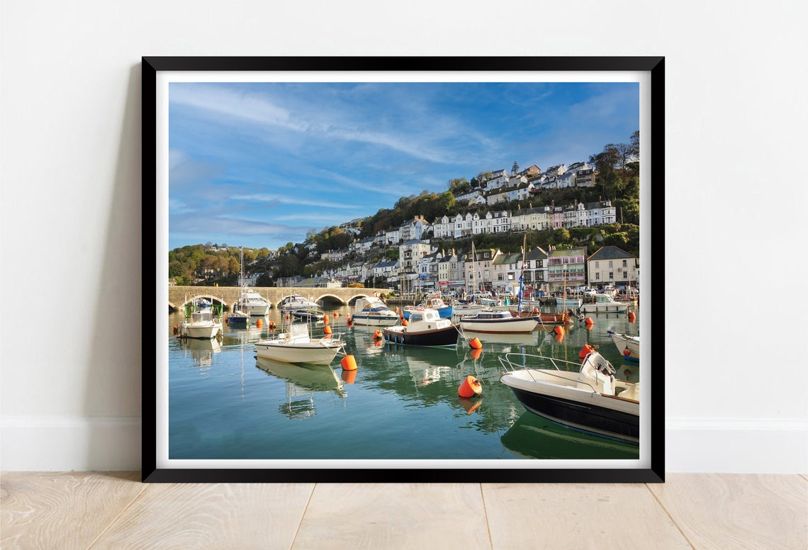 Looe Harbour Cornwall Fishing Boats Waterfront Village Poster
