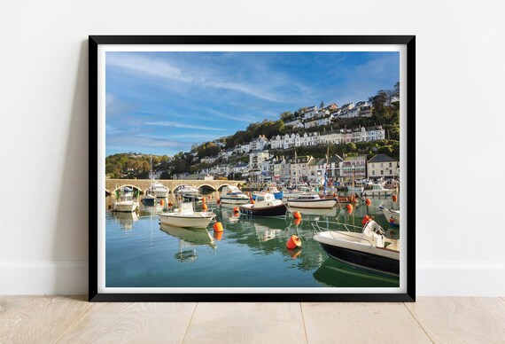 Looe Harbour Cornwall Fishing Boats Waterfront Village Poster