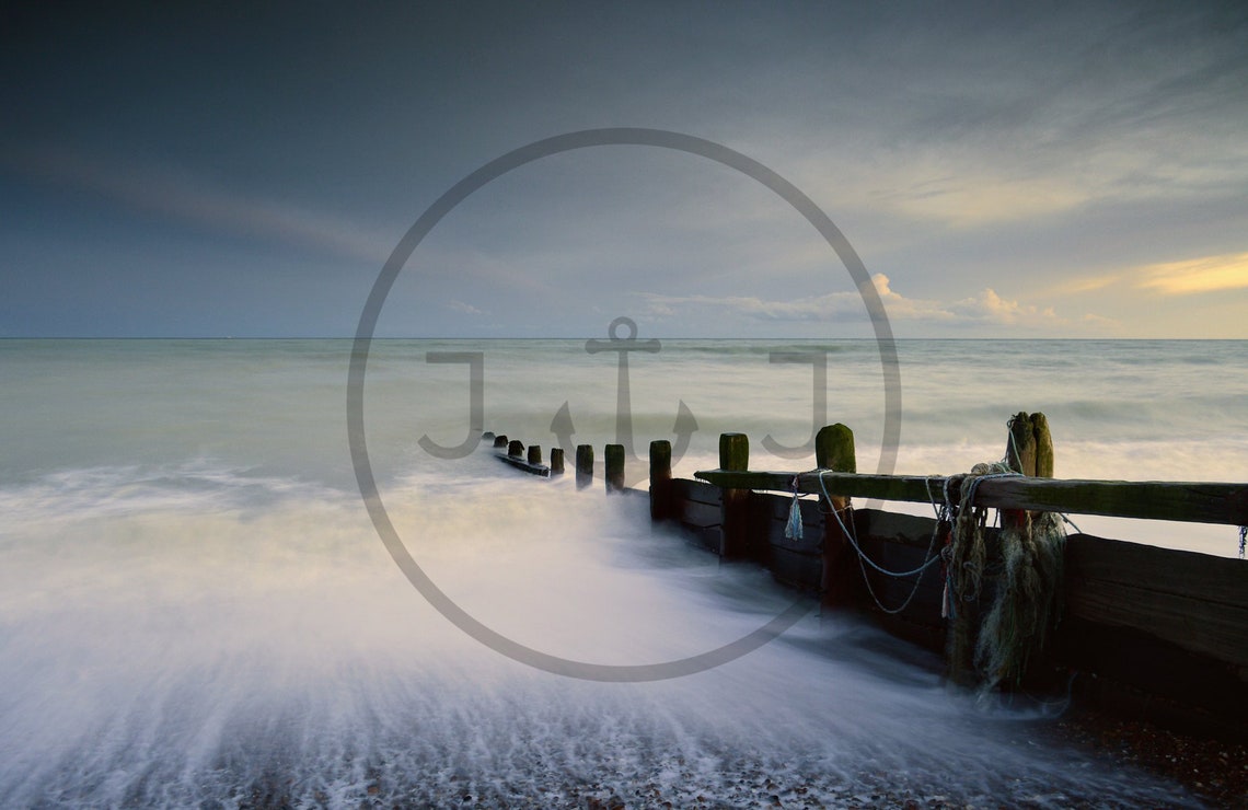 Climping Beach West Sussex Sunset Groyne Waves Long Exposure Poster - Image 3