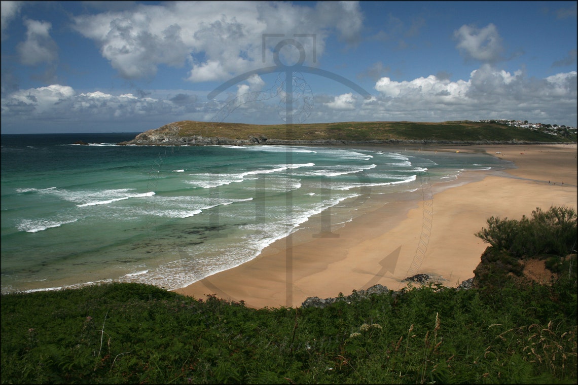 Crantock Beach Cornwall Surf Waves Green Headland View Poster - Image 3