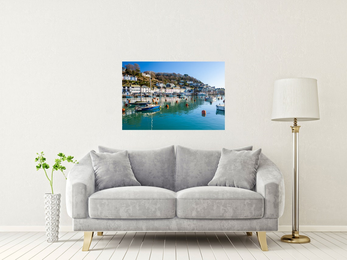 Looe Cornwall Harbour Boats Sunny Waterfront Village View Poster - Image 2