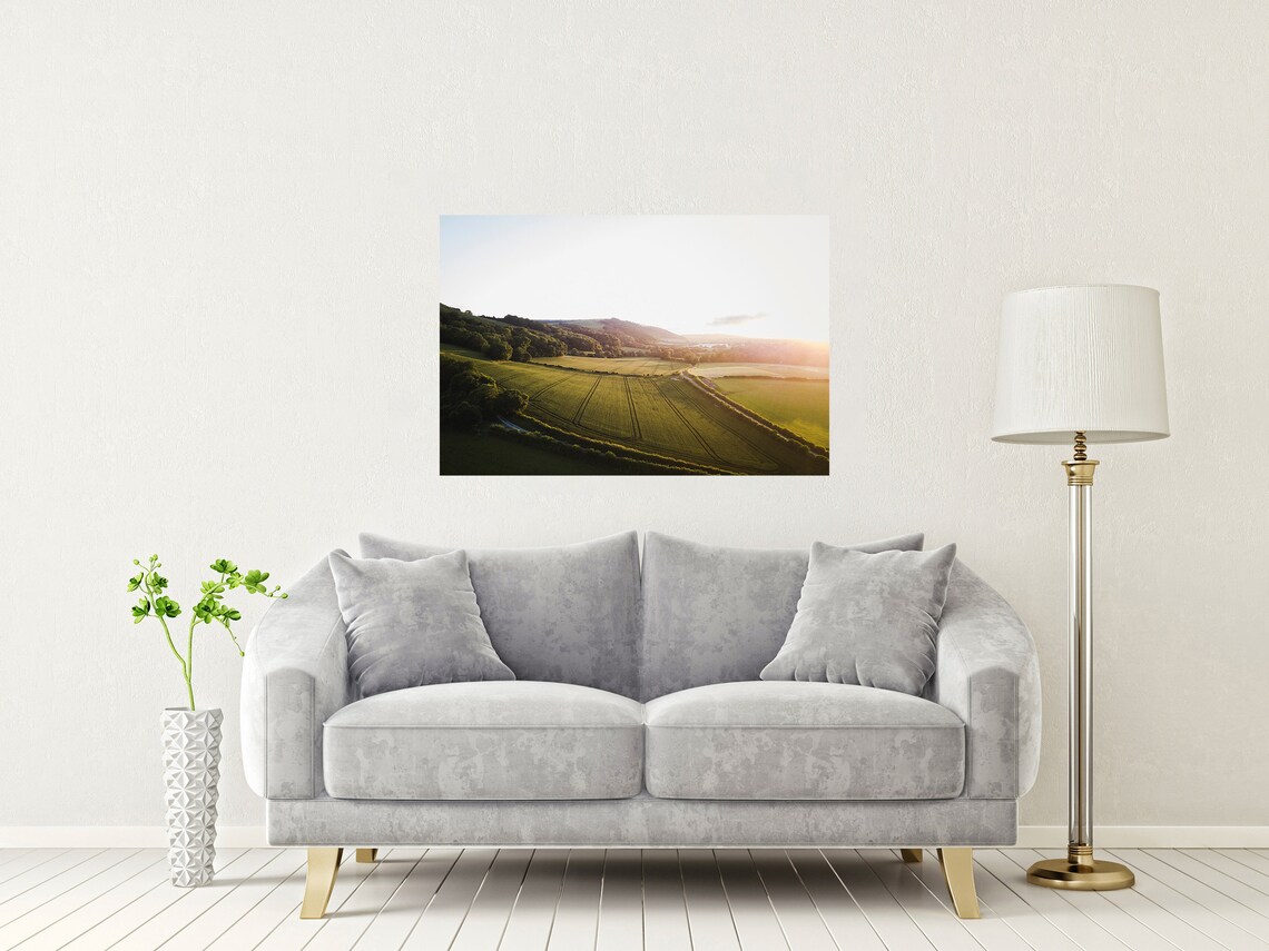 Midhurst West Sussex Green Hills At Golden Hour Fields Poster - Image 2