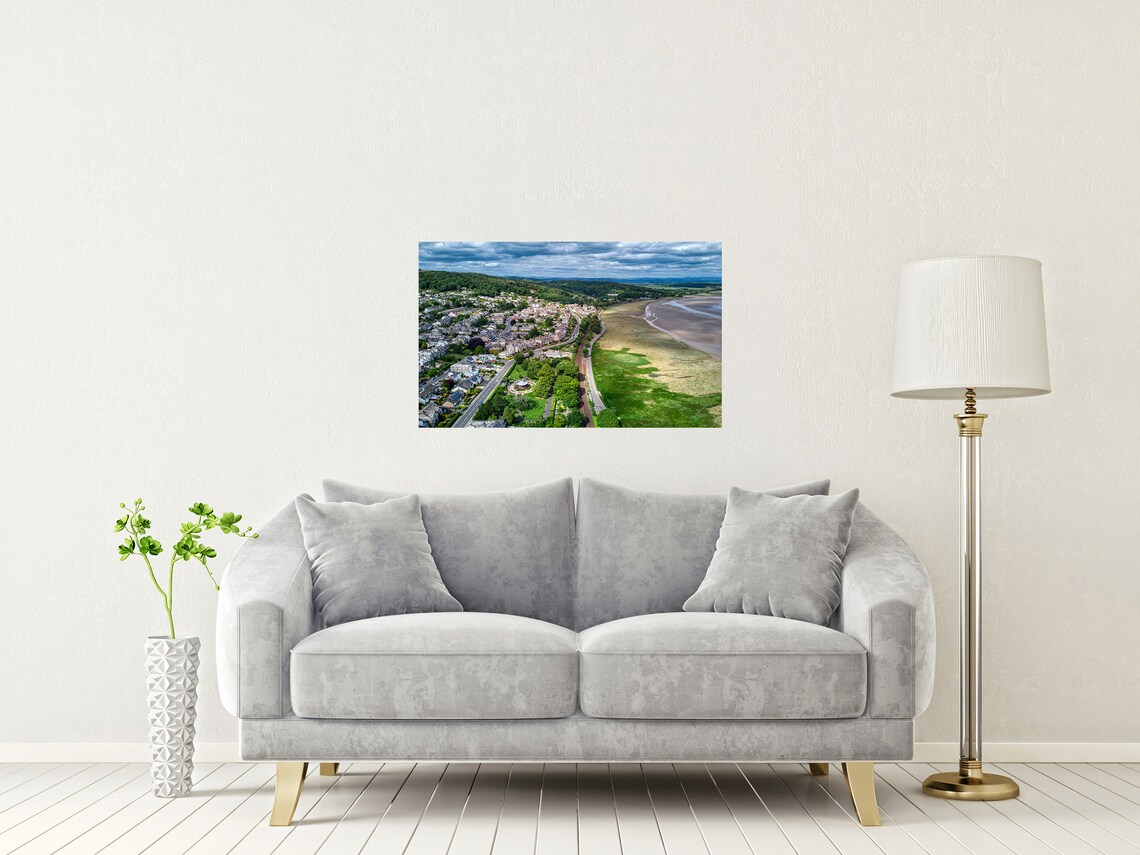 Grange Over Sands Cumbria Aerial Estuary Town Landscape Print - Image 2