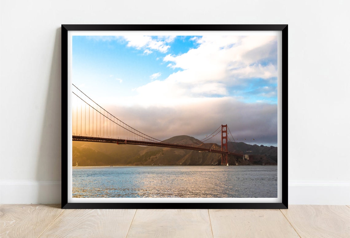 Golden Gate Bridge San Francisco Sunset Glow Over The Bay Water Poster
