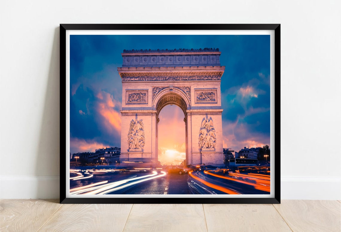 Arc de Triomphe Paris Sunset Light Trails City Landmark Poster